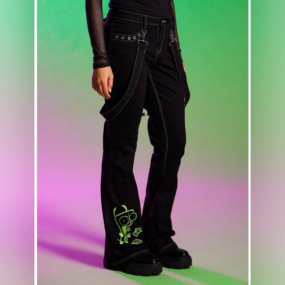 HOT TOPIC Invader Zim GIR Suspender Flare Pants NWT Size 18 - Picture 5 of 8